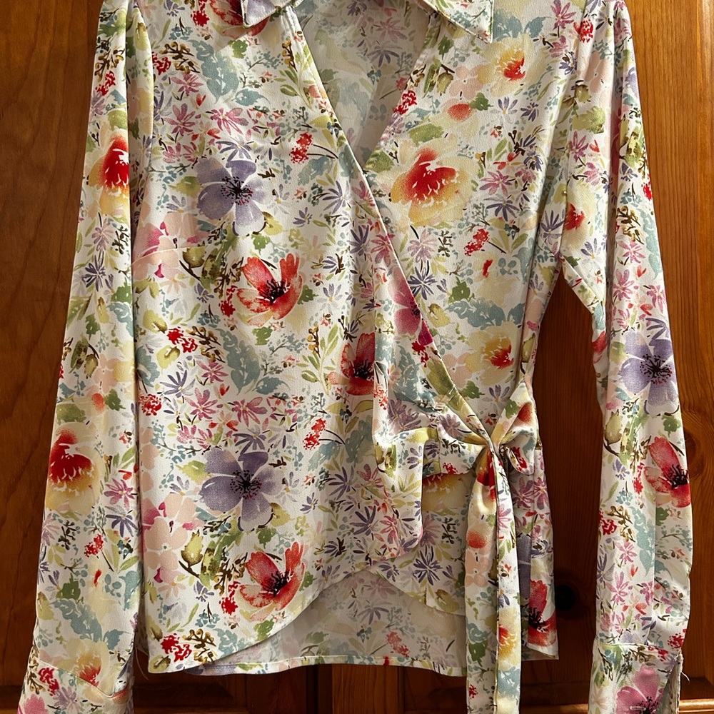 Floral Wrap Blouse with Tie